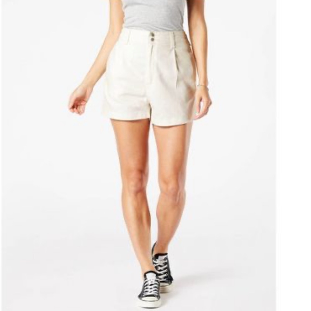Levi’s Denizen White A-Line High Waist Jean Shorts Front Pleat Women 14 New